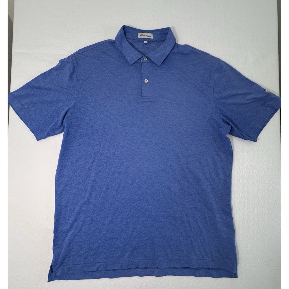 Peter Millar Mens Golf Polo Large Blue Skull AOP Embroidered Short Sleeve EUC